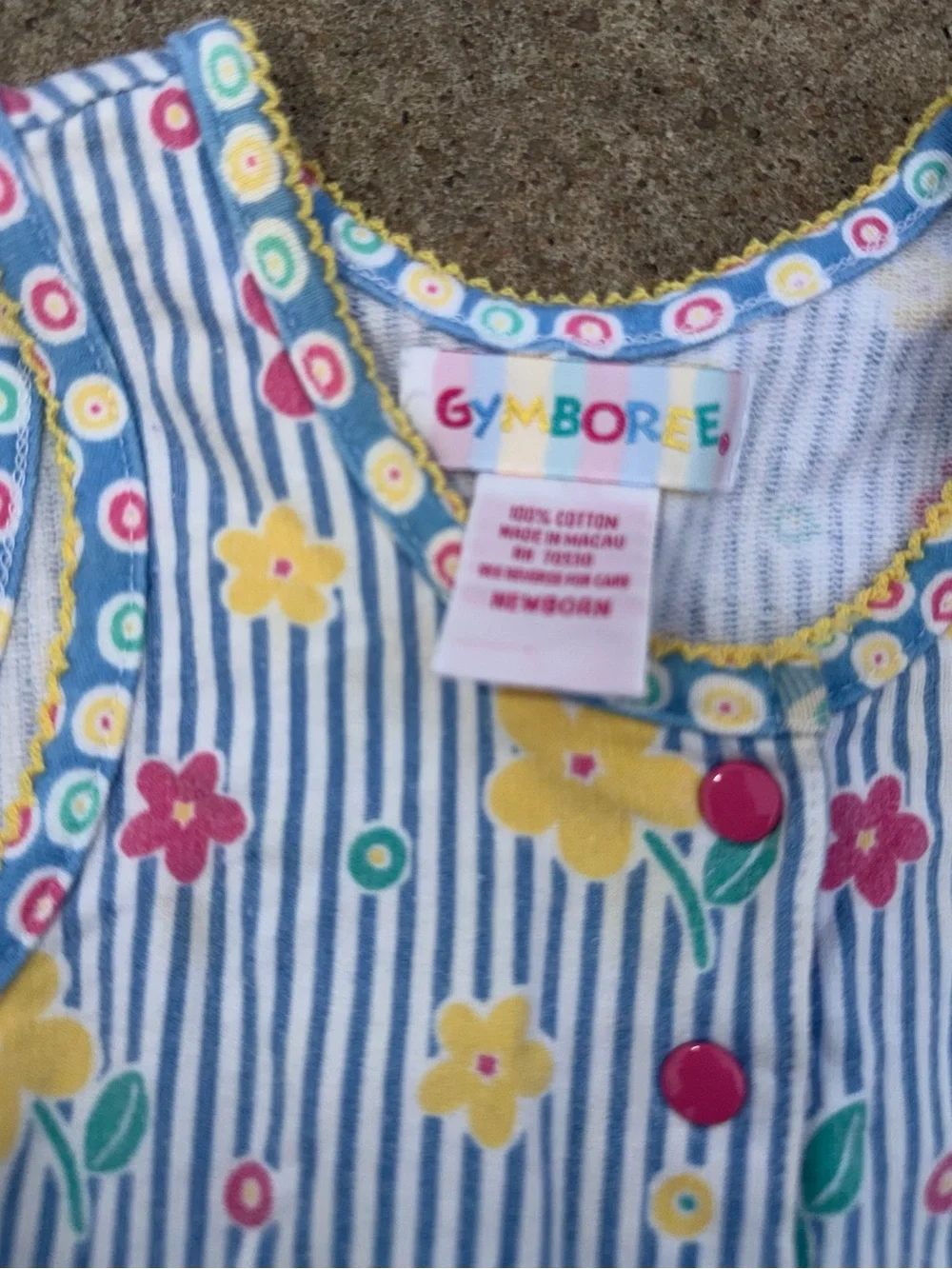 1995 Gymboree 🌈 rainbow tag Striped Floral Snap-Front romper. Newborn 0-6m